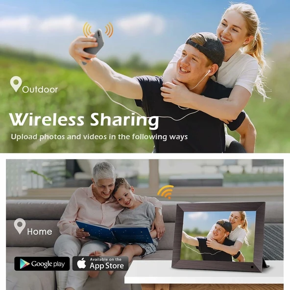 Canupdog 10.1 WiFi Dijital Resim Çerçevesi, IPS Dokunmatik Ekran, Kahverengi - 2