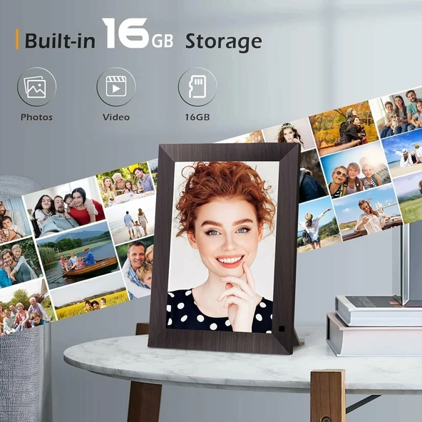 Canupdog 10.1 WiFi Dijital Resim Çerçevesi, IPS Dokunmatik Ekran, Kahverengi - 4