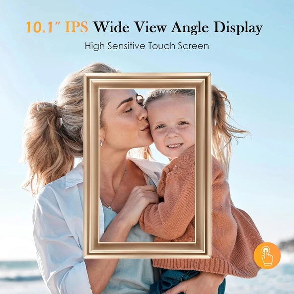 Canupdog WiFi Dijital Resim Çerçevesi 10.1 Inc, 1080P IPS Dokunmatik - Gold - 3