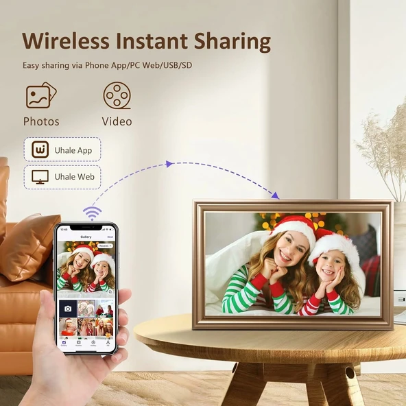 Canupdog WiFi Dijital Resim Çerçevesi 16 Inc 1920x1080 IPS Dokunmatik - Gold - 3