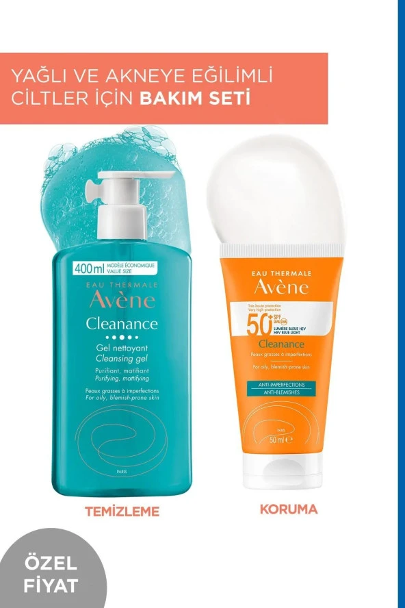 Avène Cleanance Gel Nettoyant Cleansing Gel 400 ml + Avène Cleanance Anti Blemishes Güneş Koruyucu SPF50+ 50 ml