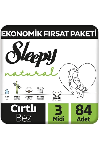 Sleepy Natural 3 Numara Midi 84'lü Bebek Bezi