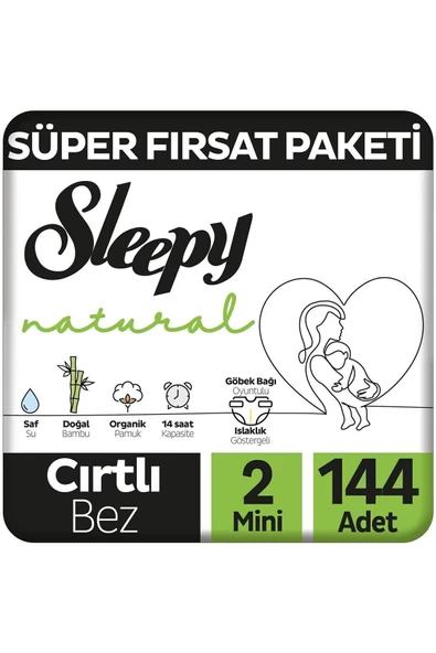 Sleepy Natural 2 Numara Mini 144'lü Bebek Bezi