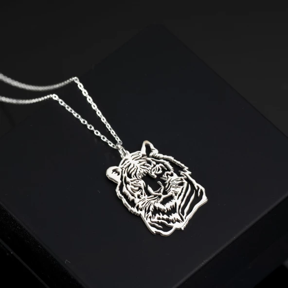 925 Ayar Gümüş Kaplan Figürlü Kolye Özel Tasarım ürün görseli 1