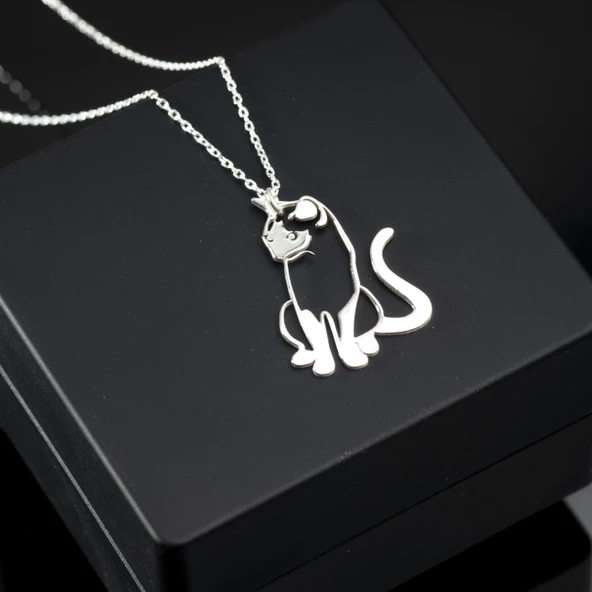 925 Ayar Gümüş Mırmır Kedi Kolye Özel Tasarım - Resim 2