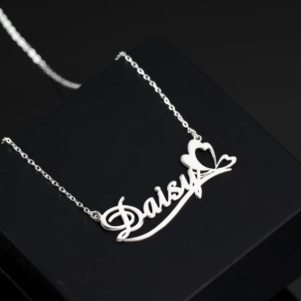 925 Ayar Gümüş Kelebekli İsim Kolye Özel Tasarım - Resim 2