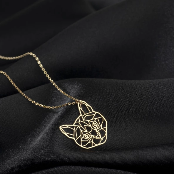 925 Ayar Gümüş Kedi Yüzü Kolye Özel Tasarım ürün görseli 1