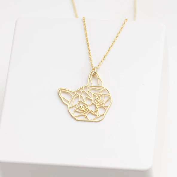 925 Ayar Gümüş Kedi Yüzü Kolye Özel Tasarım - Resim 3