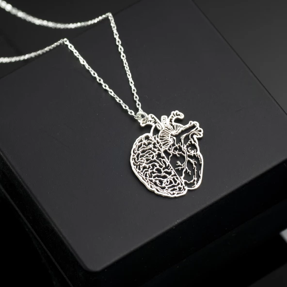 925 Ayar Gümüş Kalp Beyin Kolye Özel Tasarım ürün görseli 1