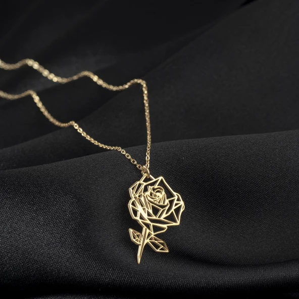 925 Ayar Gümüş Gül Kolye Özel Tasarım - Resim 2