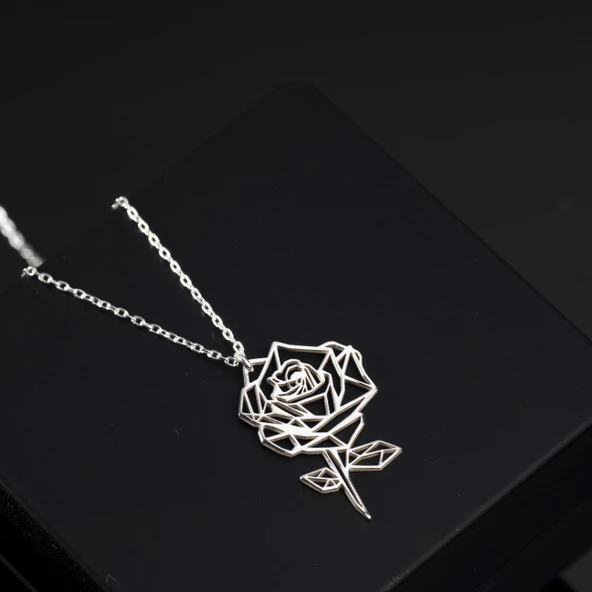 925 Ayar Gümüş Gül Kolye Özel Tasarım ürün görseli 1