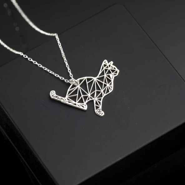 925 Ayar Gümüş Uslu Kedi Kolye Özel Tasarım ürün görseli 1