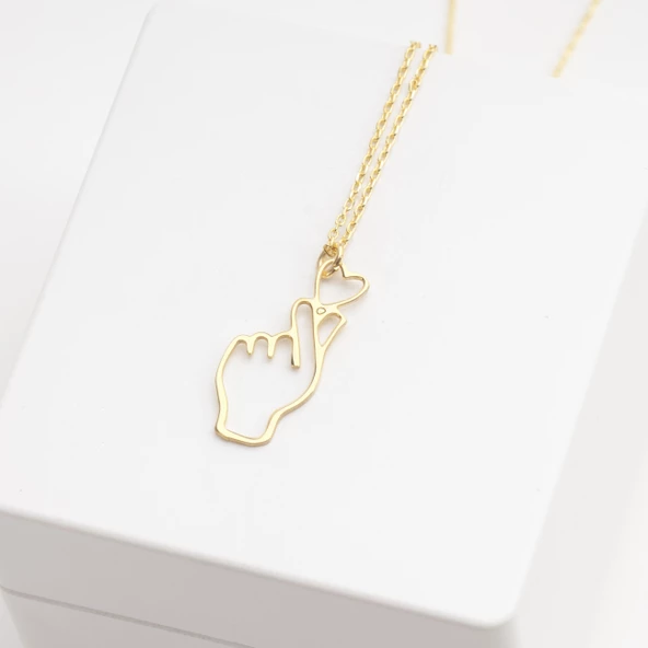 925 Ayar Gümüş Kore Parmak Kalp Seni Seviyorum Kolye Özel Tasarım - Resim 3