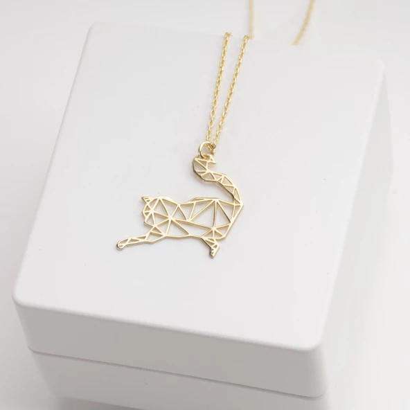 925 Ayar Gümüş Kedi Kolye Özel Tasarım - Resim 3