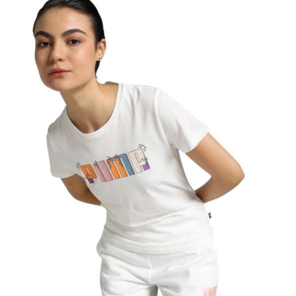 Puma ESS+ Graphic Tee Beyaz Kadın Tişört - 679916 02 - 5