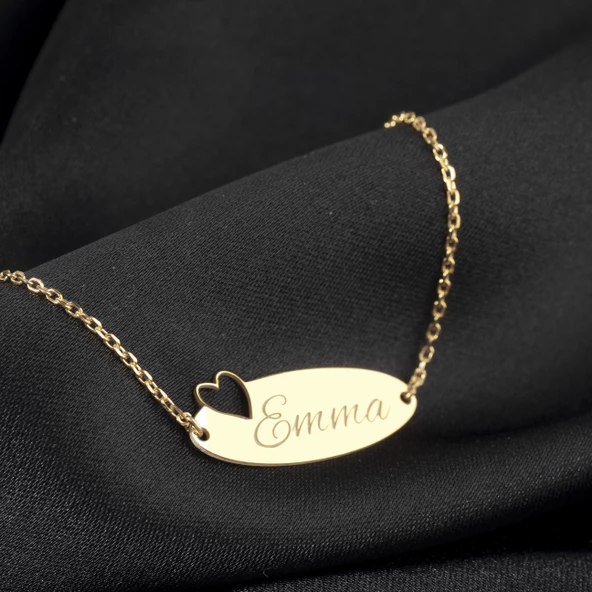 925 Ayar Gümüş Kalpli Plaka İsim Kolye Özel Tasarım - Resim 2