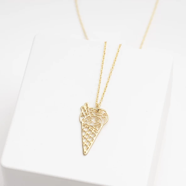 925 Ayar Gümüş Dondurma Figürlü Kolye Özel Tasarım - Resim 3