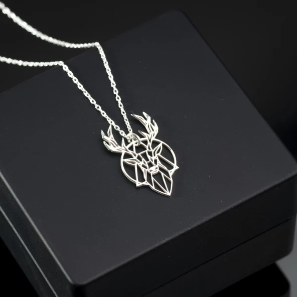 925 Ayar Gümüş Geyik Kolye Özel Tasarım ürün görseli 1