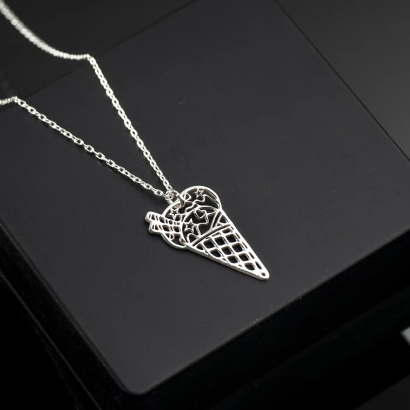 925 Ayar Gümüş Dondurma Figürlü Kolye Özel Tasarım ürün görseli 1