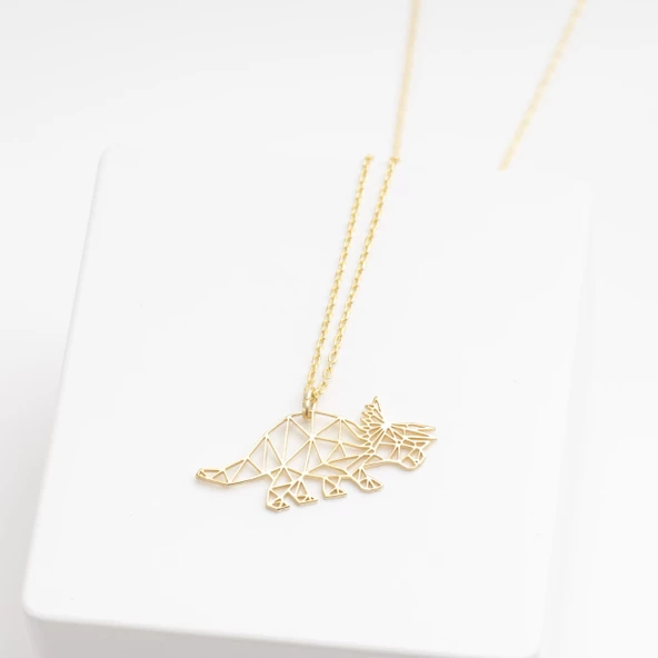 925 Ayar Gümüş Dinozor Origami Kolye Özel Tasarım - Resim 3