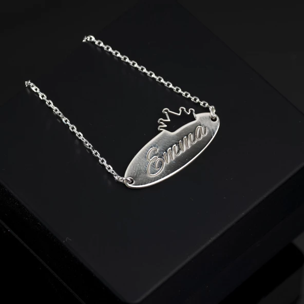 925 Ayar Gümüş Kalpli Plaka İsim Kolye Özel Tasarım ürün görseli 1