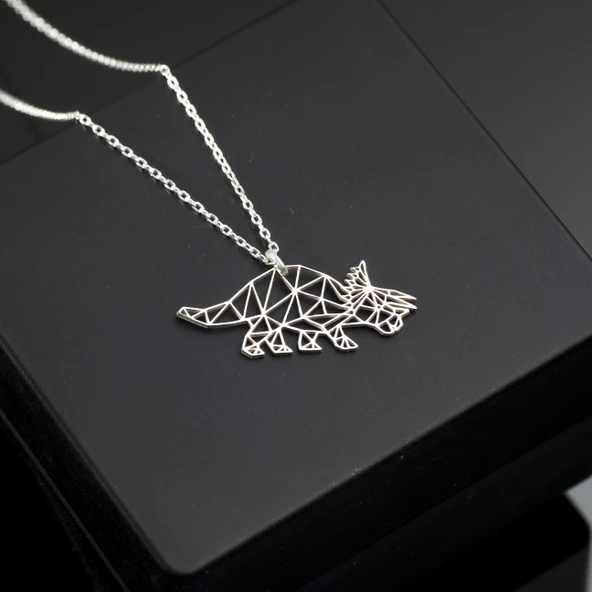925 Ayar Gümüş Dinozor Origami Kolye Özel Tasarım