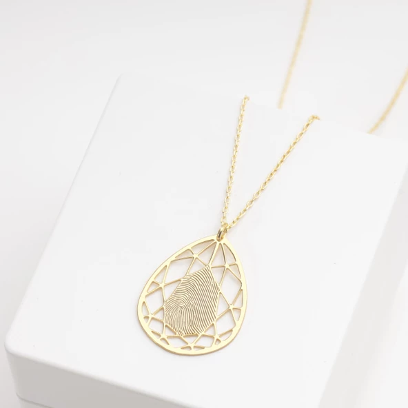 925 Ayar Gümüş Damla Parmak İzi Kolye Özel Tasarım - Resim 2