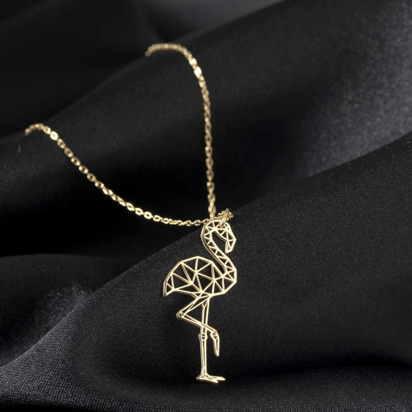 925 Ayar Gümüş Flamingo Origami Kolye Özel Tasarım - Resim 2