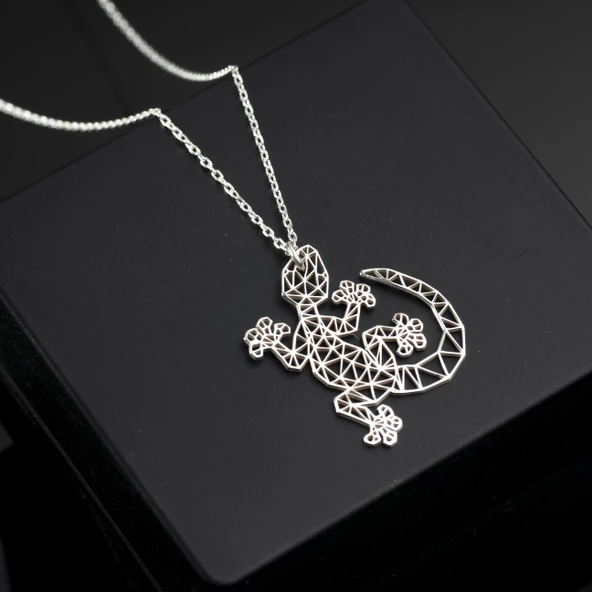 925 Ayar Gümüş  Kertenkele Kolye Özel Tasarım - Resim 2