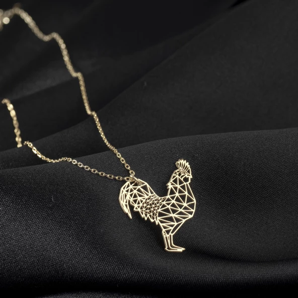 925 Ayar Gümüş Horoz Figürlü Origami Kolye Özel Tasarım - Resim 2