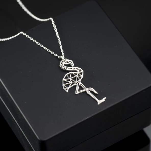 925 Ayar Gümüş Flamingo Origami Kolye Özel Tasarım ürün görseli 1