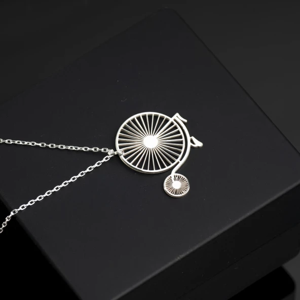 925 Ayar Gümüş Bisikletli Akrobat Sirk Karnaval Gösteri Bisiklet Kolye Özel Tasarım - Resim 2