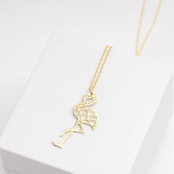 925 Ayar Gümüş Flamingo Origami Kolye Özel Tasarım - Resim 3