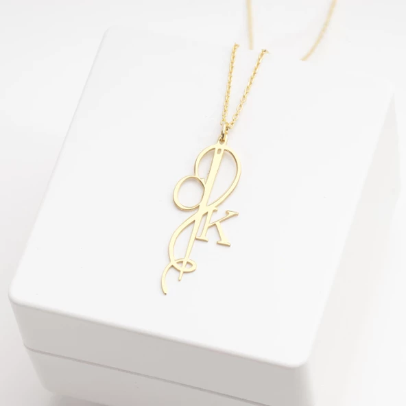 925 Ayar Gümüş Terzi İğne İplik Harf Kolye Özel Tasarım - Resim 3