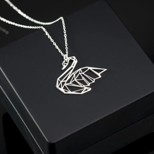 925 Ayar Gümüş Kuğ Origami Kolye Özel Tasarım - Resim 2