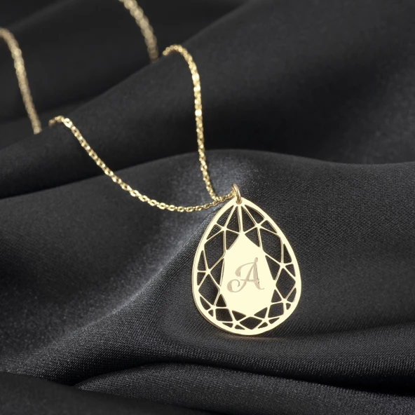 925 Ayar Gümüş Damla Harf Kolye Özel Tasarım - Resim 2