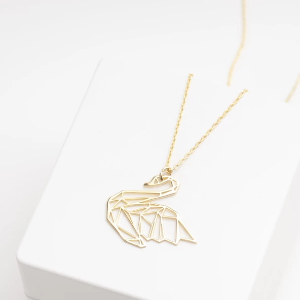 925 Ayar Gümüş Kuğ Origami Kolye Özel Tasarım - Resim 3