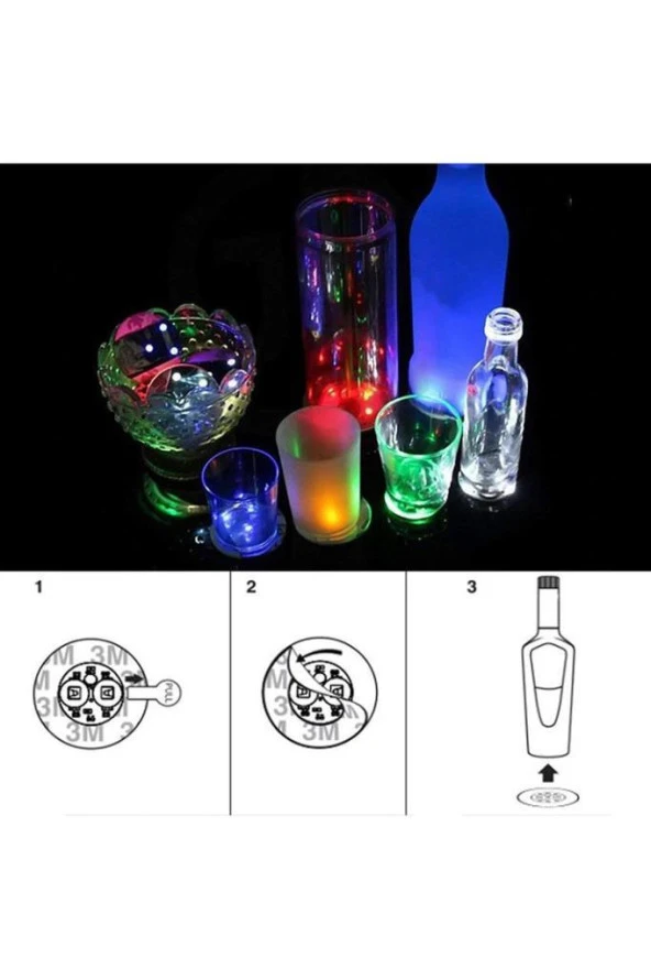 Parti Led Şişe Bardak Etiketi 6cm 6 LED’li 7 Renk + Renk Döngüsü - 6