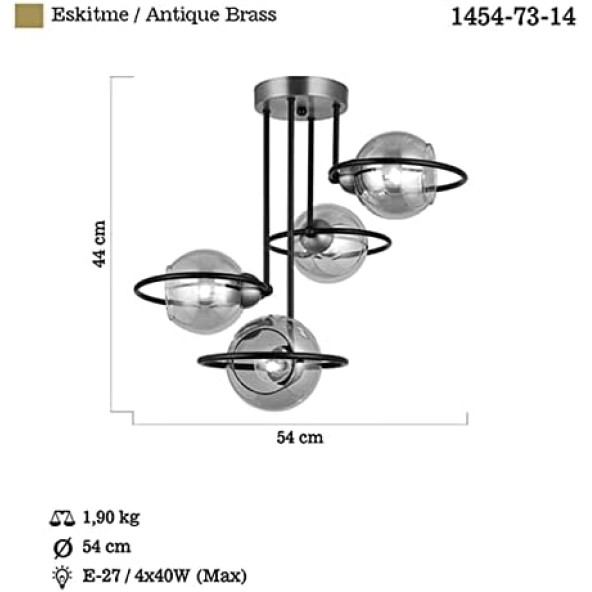 Lucea Ringo 4'lü Eskitme Siyah Plafonyer 4 x E27 - 4