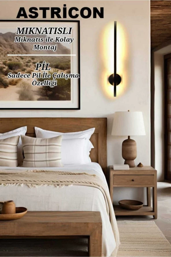 Astricon Pilli Led Aplik Dekoratif Led Aydınlatma 70cm Günışığı Tek Adet Duvar Aplik - Resim 2