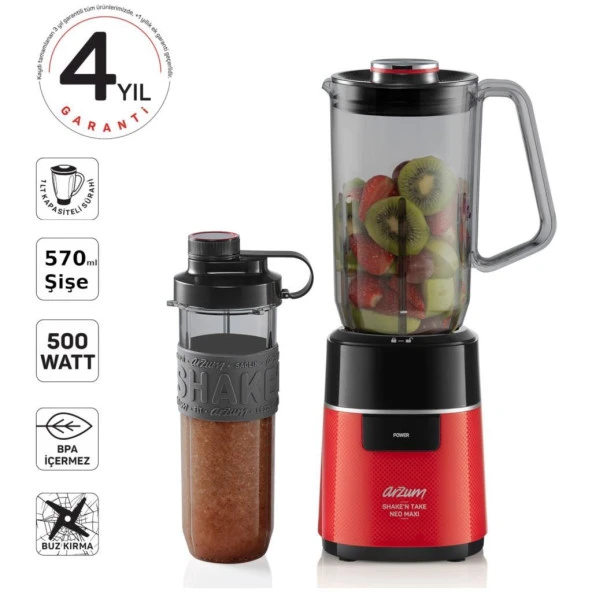 ARZUM AR1174 KIRMIZI SHAKEN TAKE NEO MAXI SURAHI BLENDER