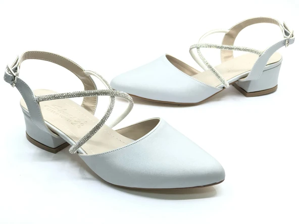 Asya Bilek Şerit Taşlı Çapraz Bantlı Kısa Topuklu Klasik Kadın Topuklu Ayakkabı - Resim 4