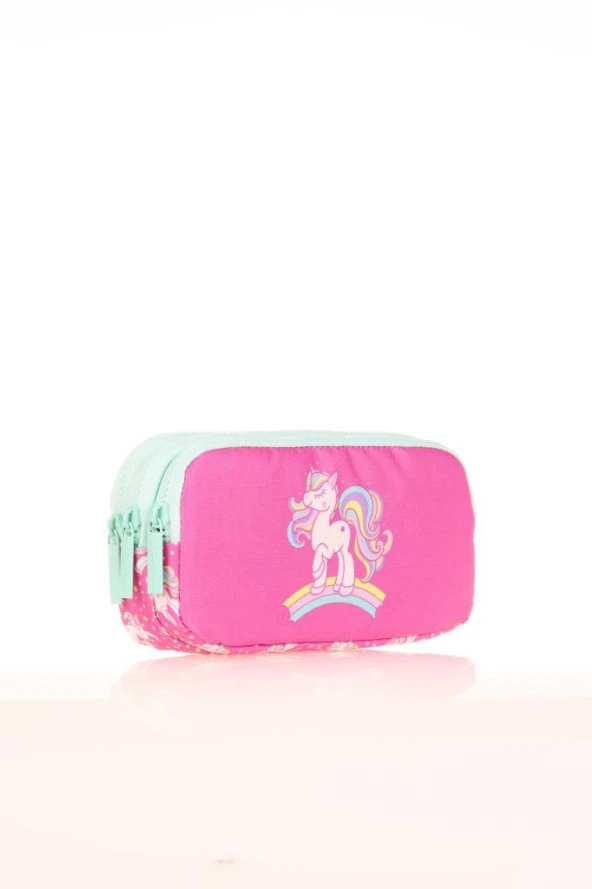 Kaukko Kids 3 Bölmeli Kalem Çantası Aynalı-Taşlı Unicorn Pembe L8136 - 2