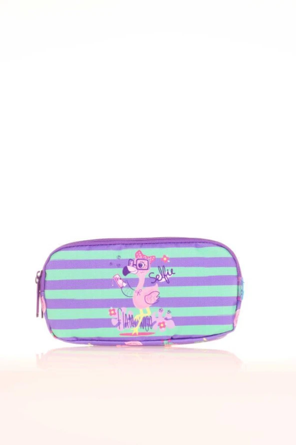 Kaukko Kids 3 Bölmeli Kalem Çantası Paterned Flamingo Lila L8148 - 1
