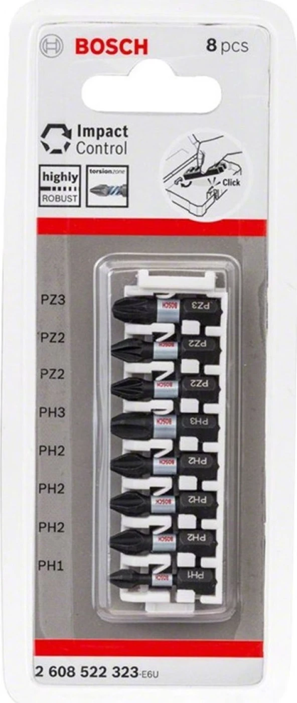 Bosch Impact Control Serisi Vidalama Ucu 8'Li Ph1/Ph2 X3/Ph3/Pz2 X2/Pz3 *25Mm - 2608522323