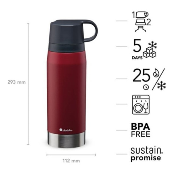 Aladdin Citypark Thermavac Çift Bardaklı Çelik Termos 1.1 Lt - Bordo - 2