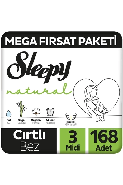 Sleepy Natural 3 Numara Midi 168'li Bebek Bezi