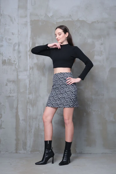 Çita Desen Mini Etek Dar Spor Kesim Toparlayıcı Korse Kemer Bir Beden Ince Görünüm Esnek Boy 45cm - 2