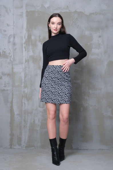 Çita Desen Mini Etek Dar Spor Kesim Toparlayıcı Korse Kemer Bir Beden Ince Görünüm Esnek Boy 45cm - 4