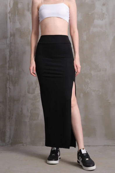 Kadın Ottoman Kumaş Yırtmaçlı Uzun Etek - 4